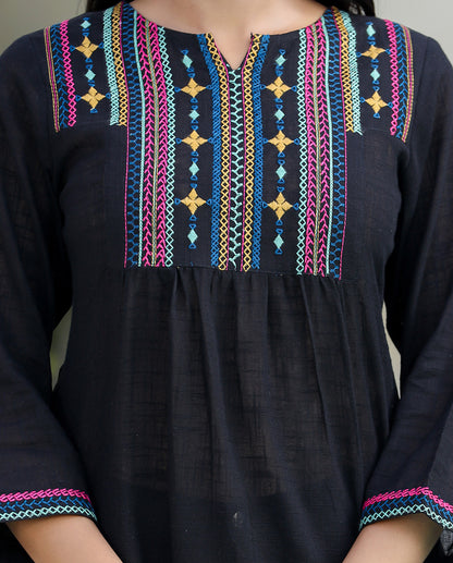 Kaajh Women's Black Embroidered Cotton Top - Distacart