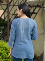 Thumbnail for Kaajh Women's Light Blue Embroidered Cotton Top - Distacart