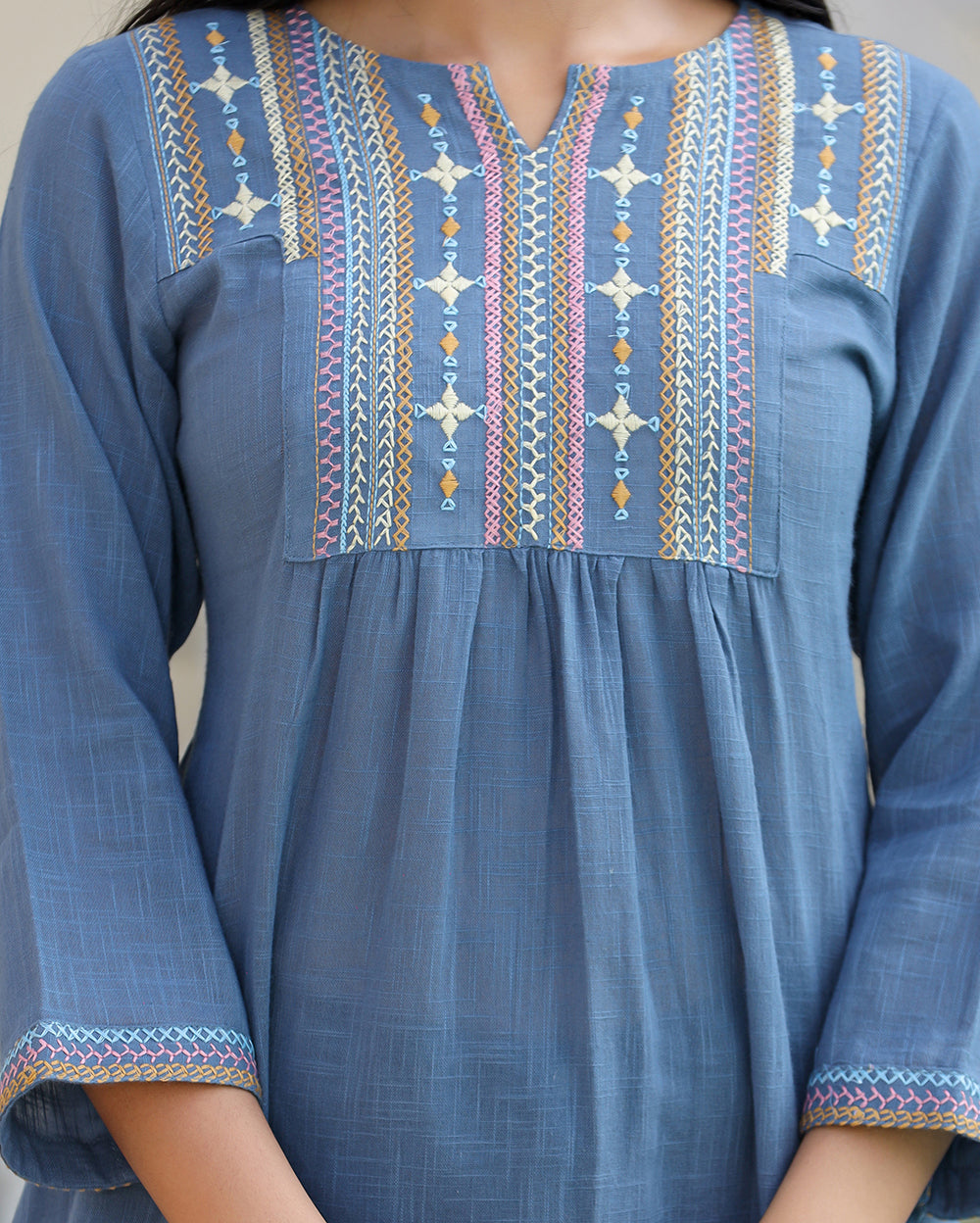 Kaajh Women's Light Blue Embroidered Cotton Top - Distacart
