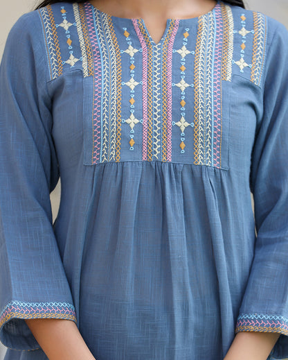 Kaajh Women's Light Blue Embroidered Cotton Top - Distacart