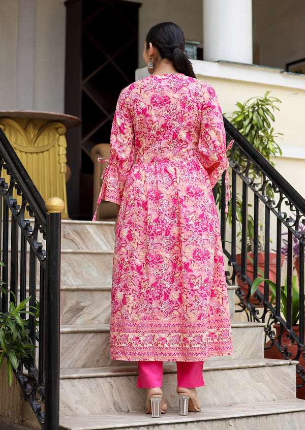 Kaajh Women's Pink Floral Print Cotton Kurta Set - Distacart