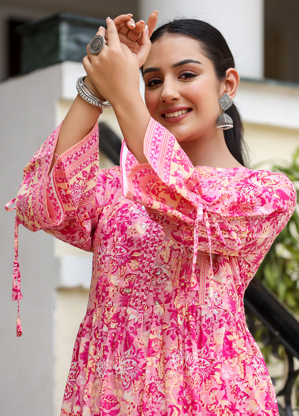 Kaajh Women's Pink Floral Print Cotton Kurta Set - Distacart