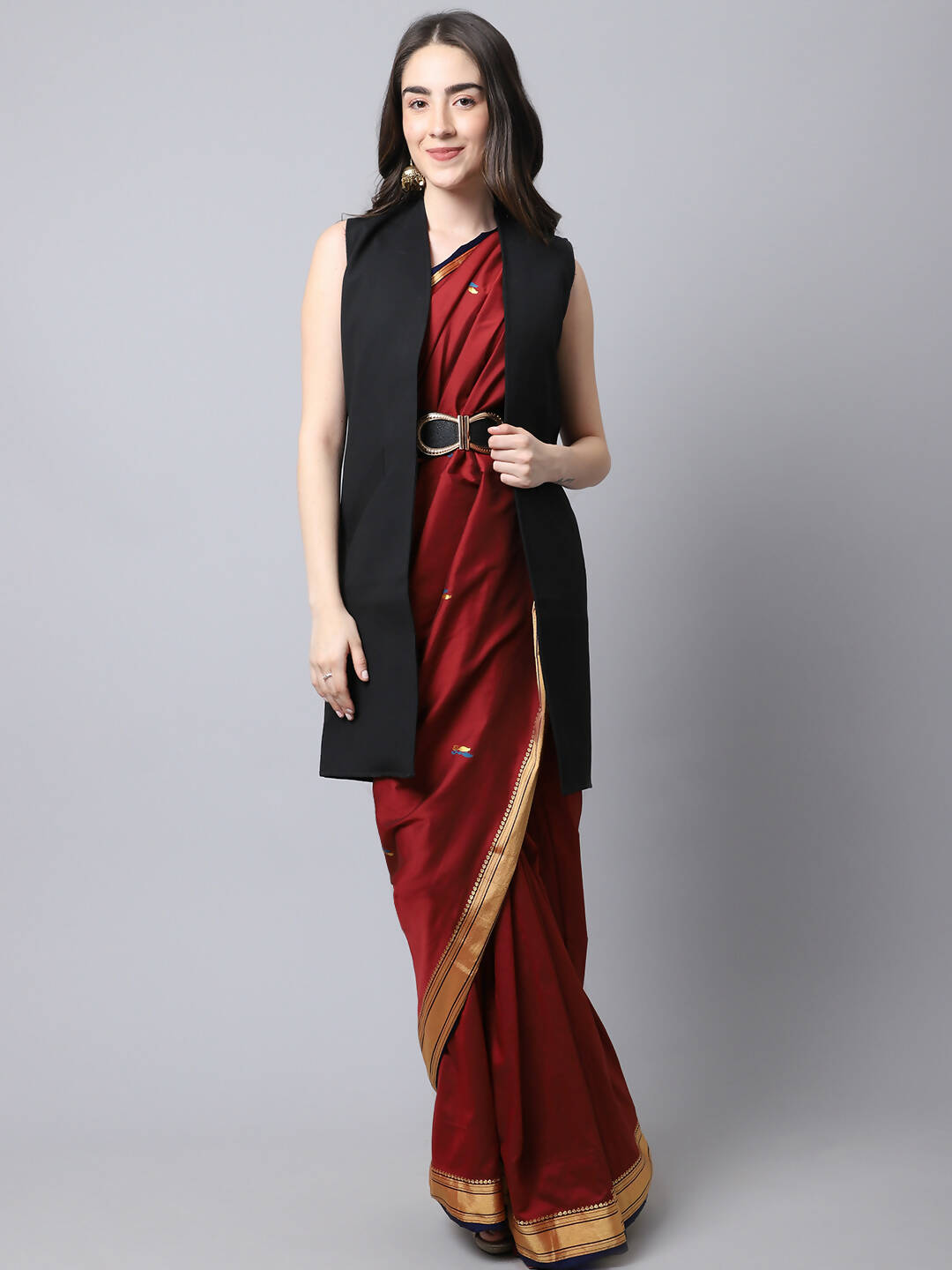 Even Apparels Black Polywool Open Front Women's Long Coat - Distacart