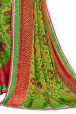 Thumbnail for Vamika Green & Pink Designer Chiffon Brasso Saree With Exclusive Banarasi Lace - Distacart