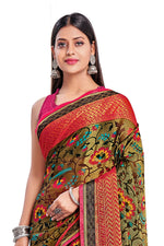 Thumbnail for Vamika Golden Yellow Designer Chiffon Brasso Saree With Exclusive Banarasi Lace - Distacart