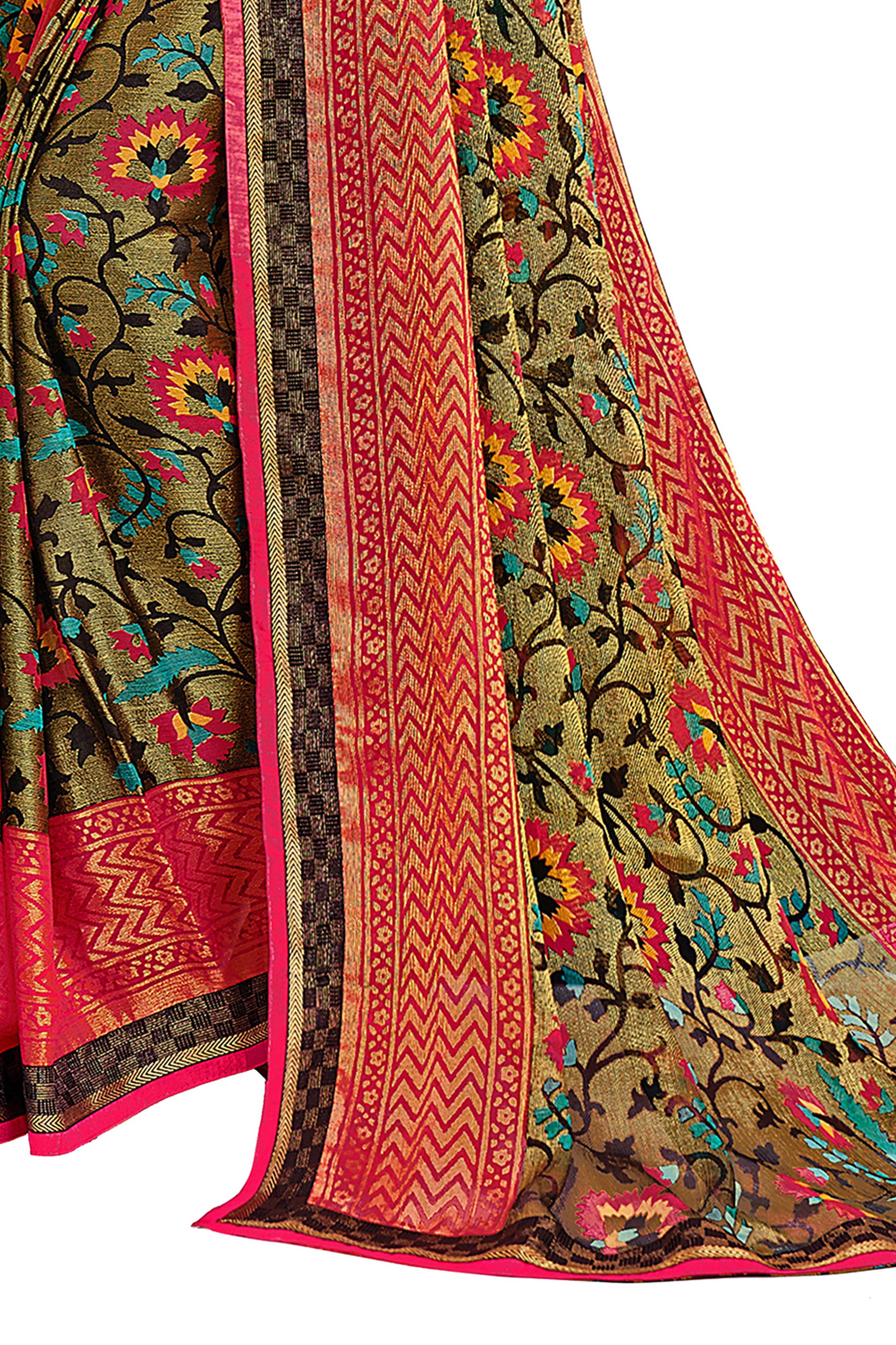 Vamika Golden Yellow Designer Chiffon Brasso Saree With Exclusive Banarasi Lace - Distacart
