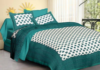Thumbnail for Vamika Printed Cotton Sea Green & White Bedsheet With Pillow Covers (LEOC_BRFI_SG) - Distacart