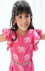 Thumbnail for Lil Drama Trunk Tales Girls Pink Flutter Sleeve Jumper - Distacart