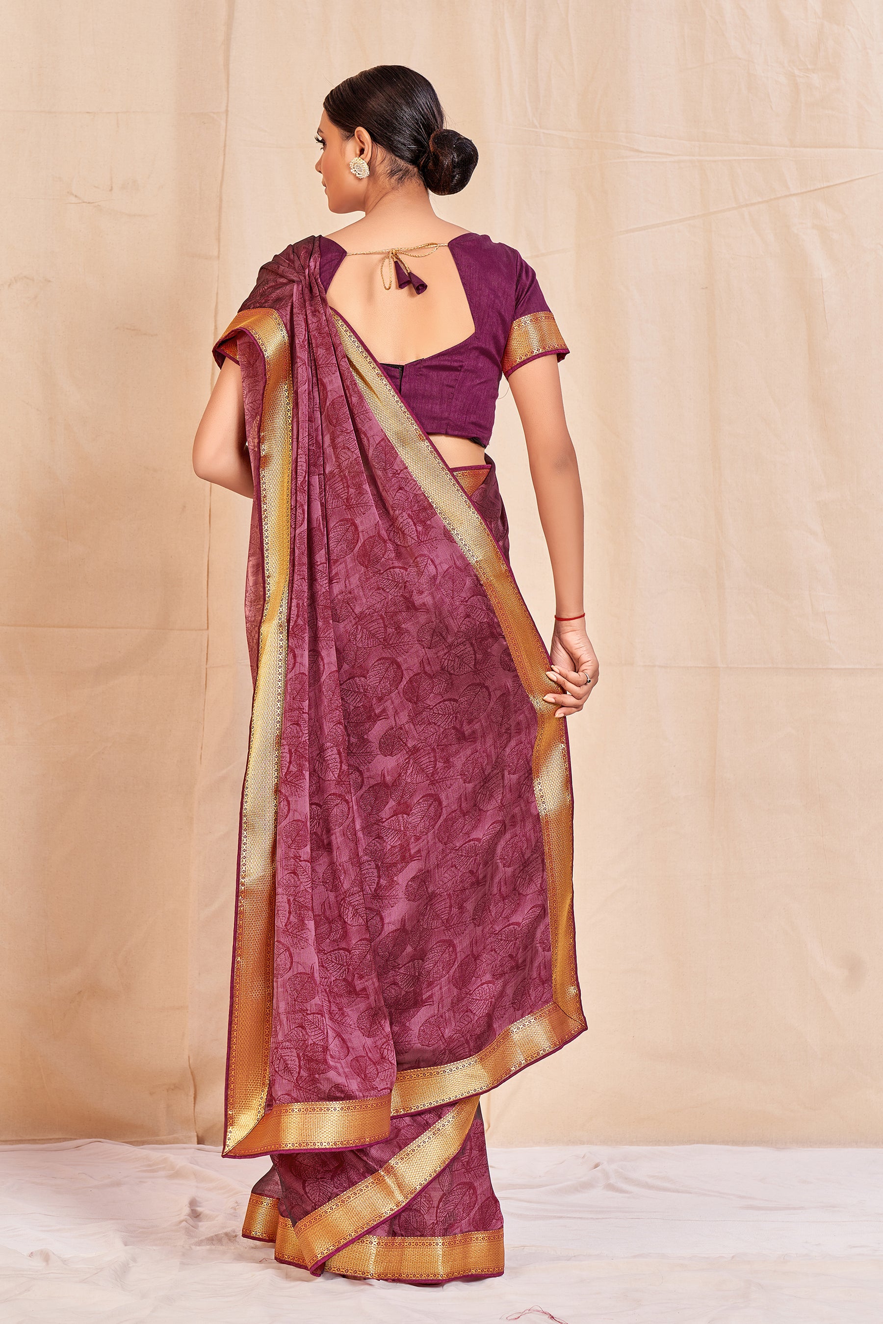Vamika Wine Designer Cadbury Chiffon Banarasi Lace Saree - Distacart