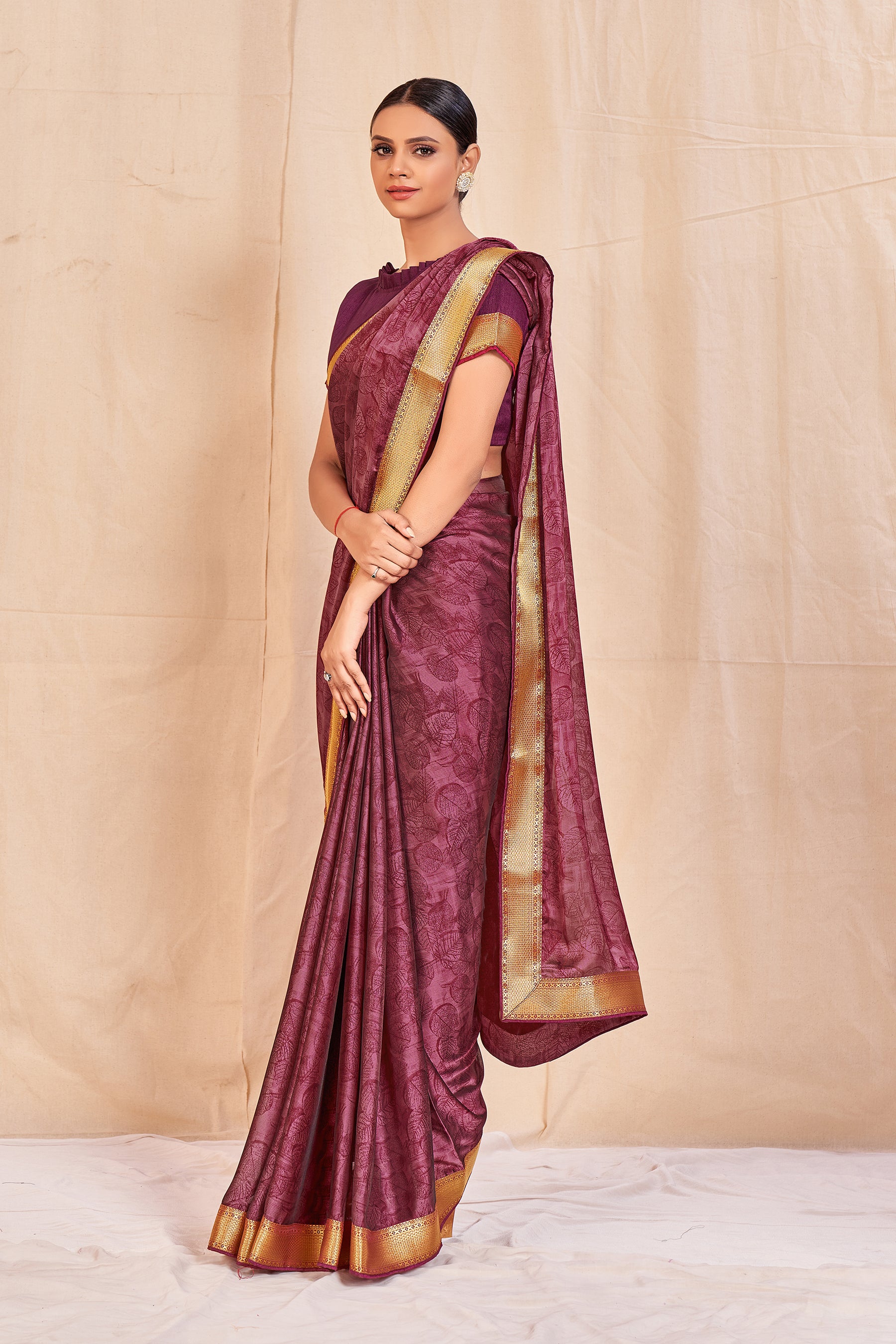 Vamika Wine Designer Cadbury Chiffon Banarasi Lace Saree - Distacart