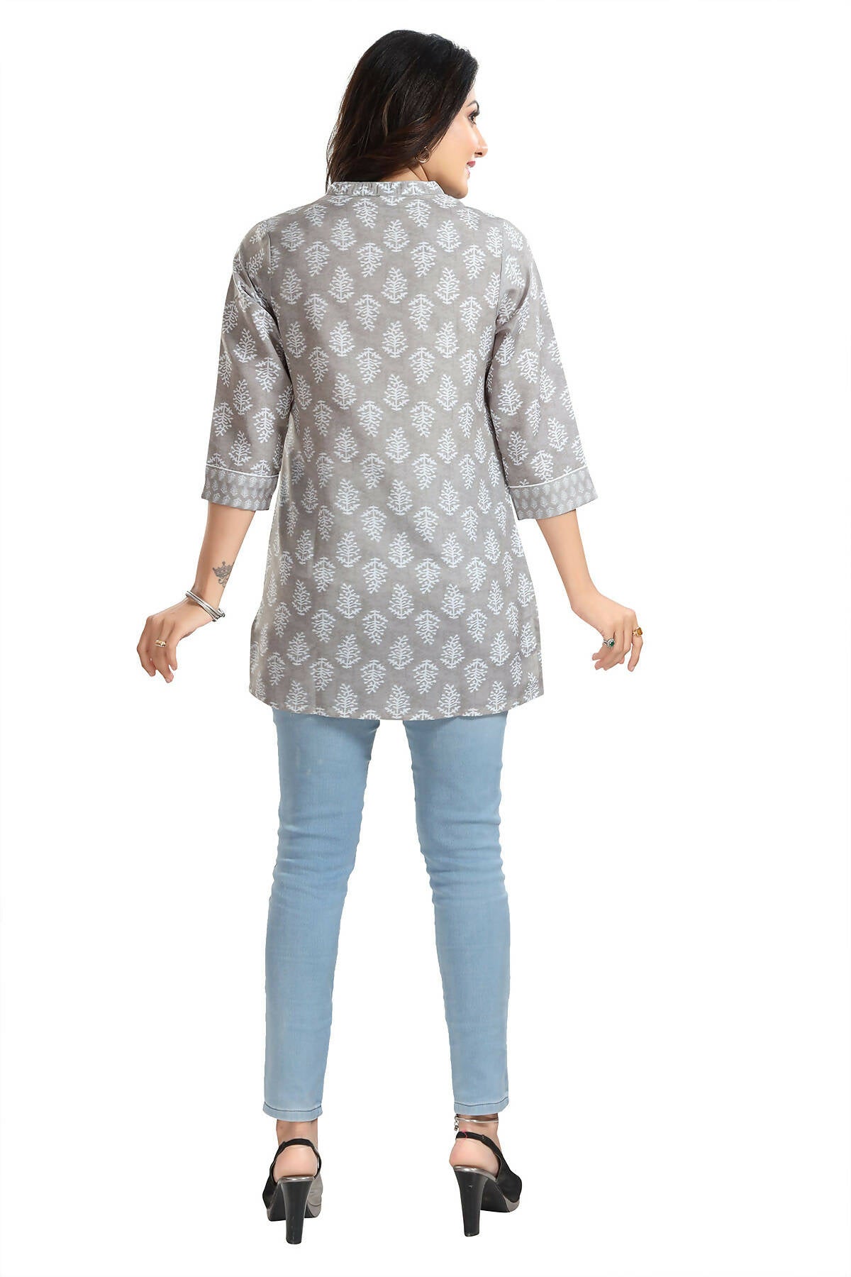 Snehal Creations Gracious Gray Rayon Short Kurti Tunic Top - Distacart