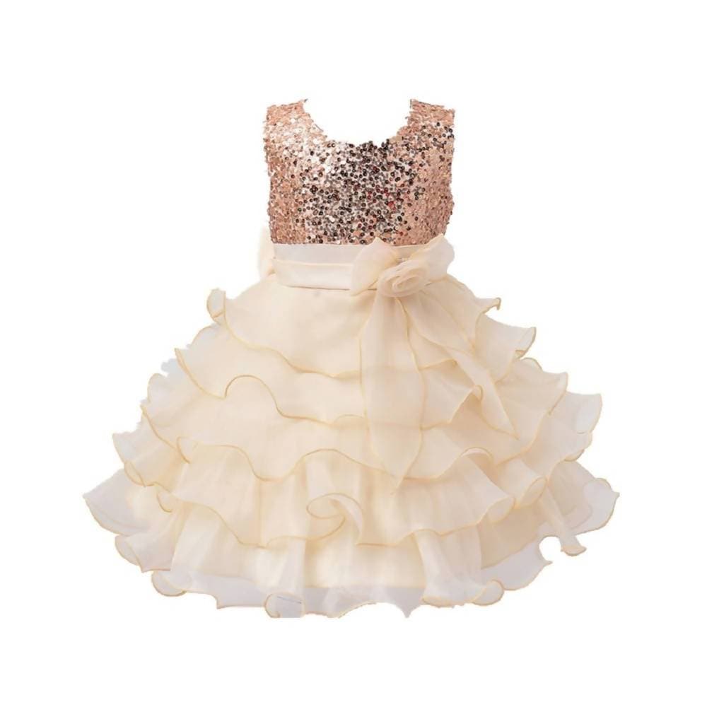 Asmaani Baby Girl's Gold Color Satin Knee Length Frock (AS-dress_22070) - Distacart