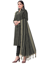 Thumbnail for Black Cotton Jacquard Woven Unstitched Dress Material - Tanvi - Distacart