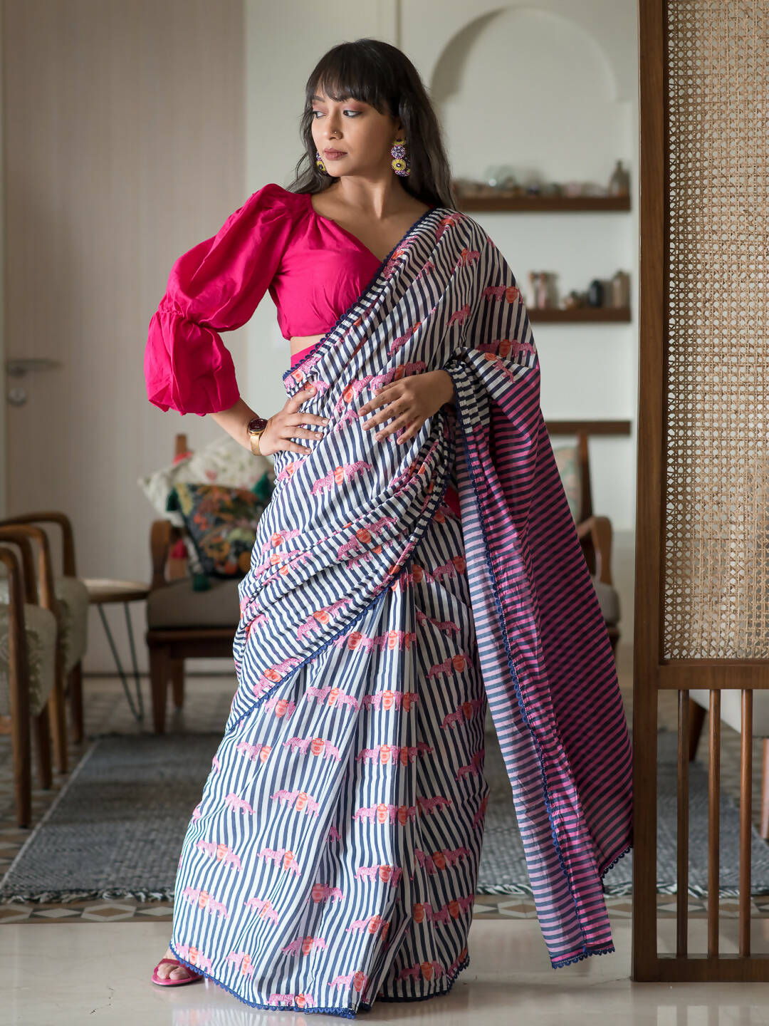 Suta Multi Color Striped Pure Cotton Saree - Distacart