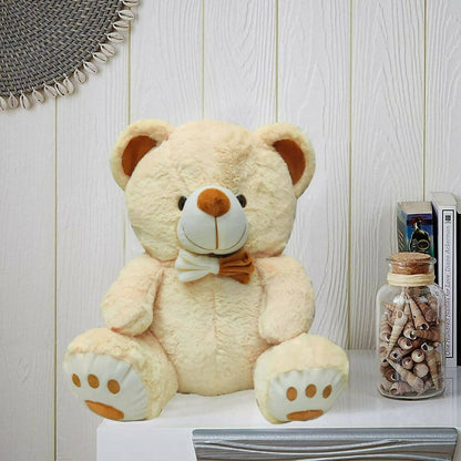 Webby Plush Cute Sitting Teddy Bear Soft Toys with Neck Bow and Foot Print (Beige) - Distacart