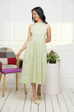 Thumbnail for Myshka Women Ethnic Motifs Rayon A-Line Round Neck Green Dress - Distacart
