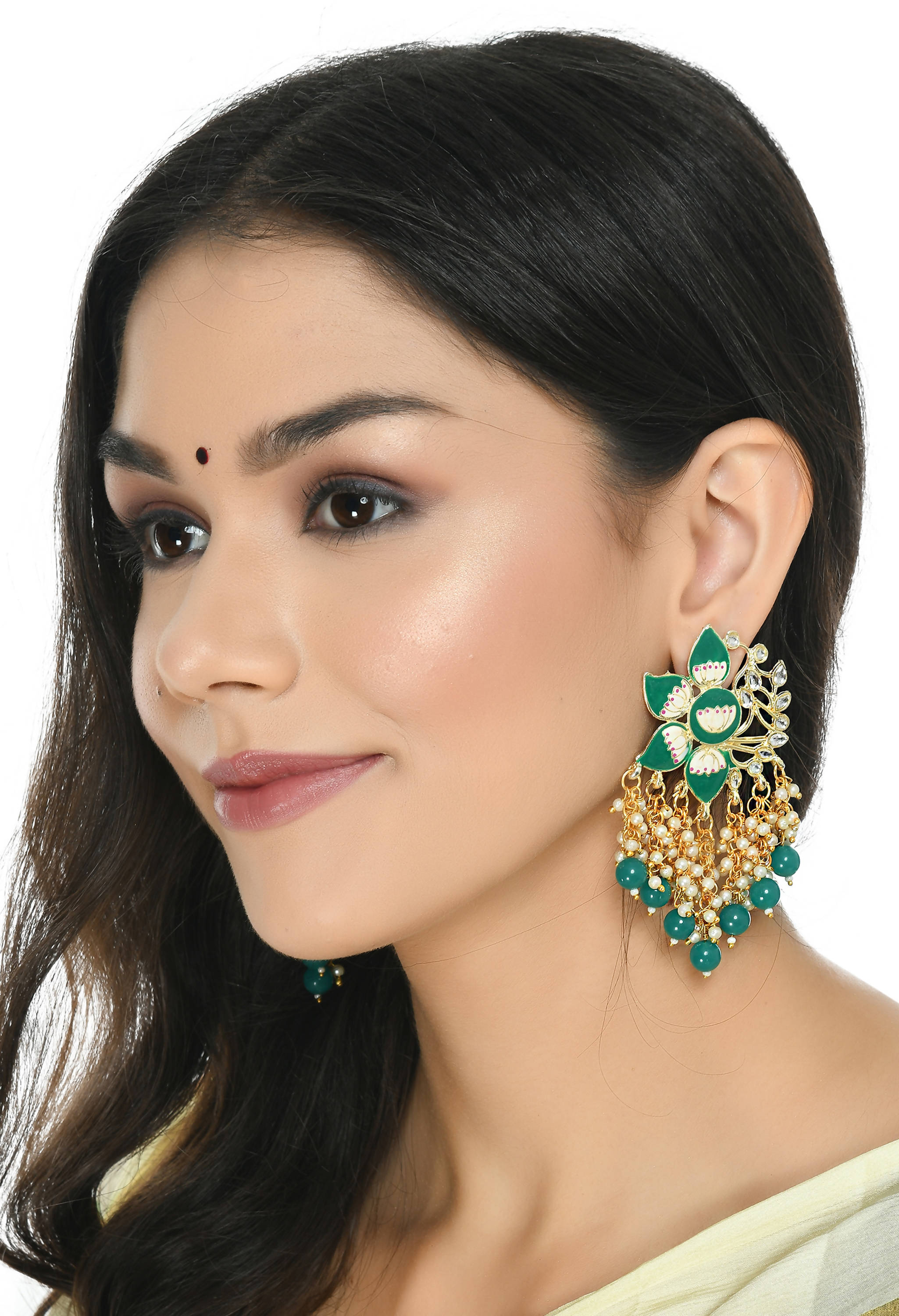 Mominos Fashion Johar Kamal Gold-Plated Kundan Green Meenakari Earrings - Distacart