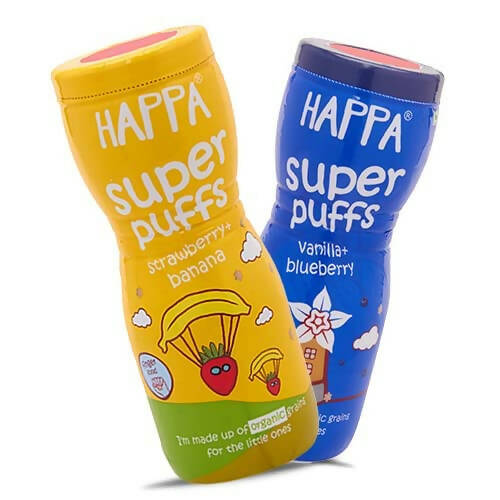 Happa Organic Multigrain Strawberry Banana & Vanilla Blueberry Melts Super Puffs Combo(8 Months+) - Distacart