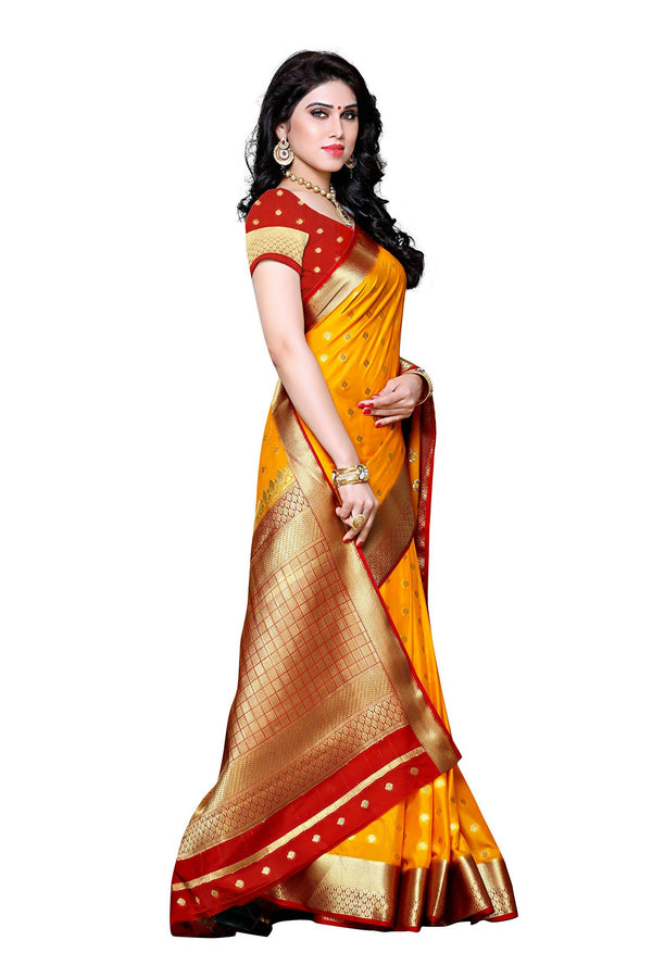 Mimosa Women's Traditional Crepe Kanjivaram Silk Gold Saree - Distacart