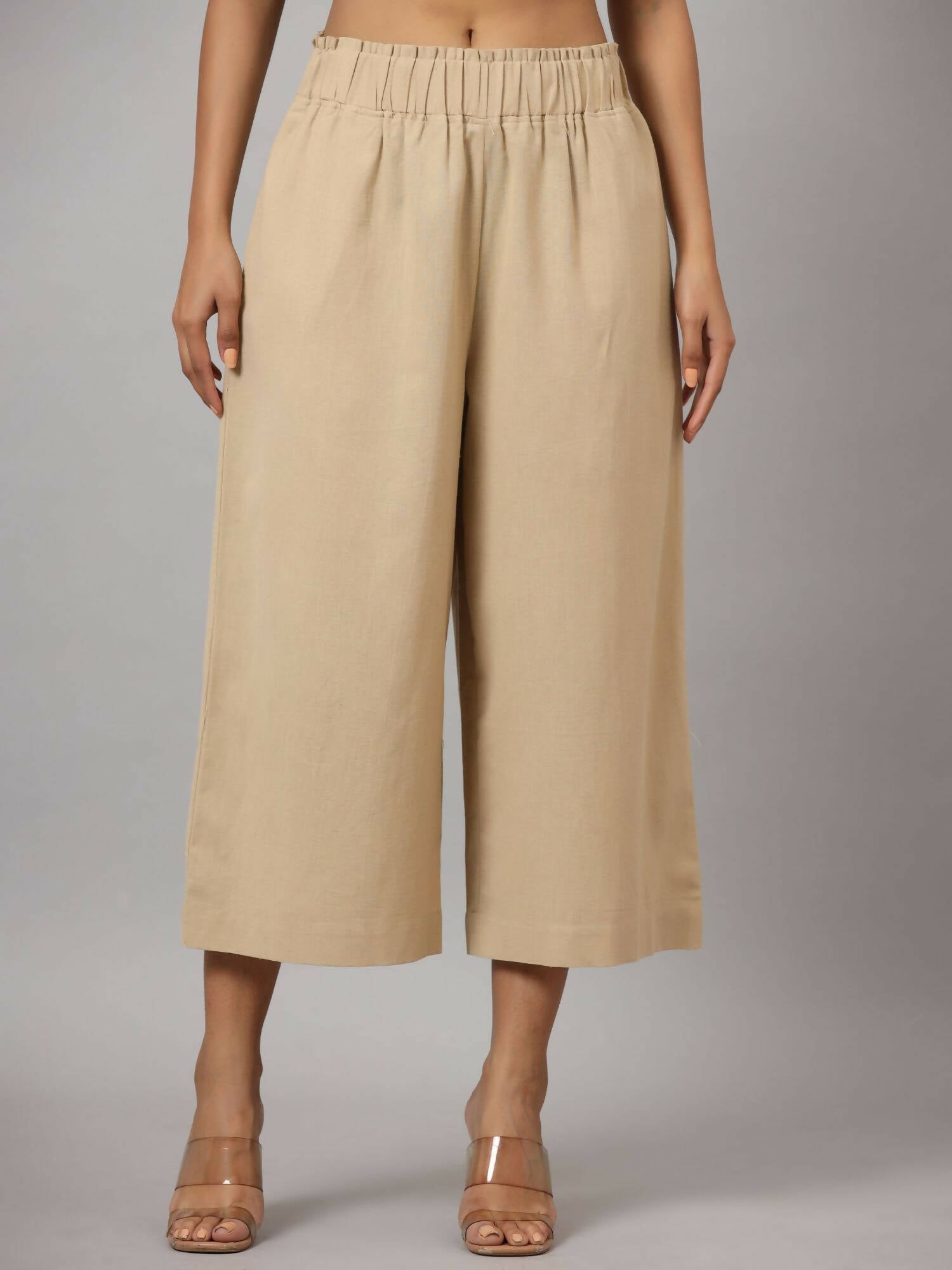 Juniper Women's Beige Cotton Flex Flared Culottes - Distacart