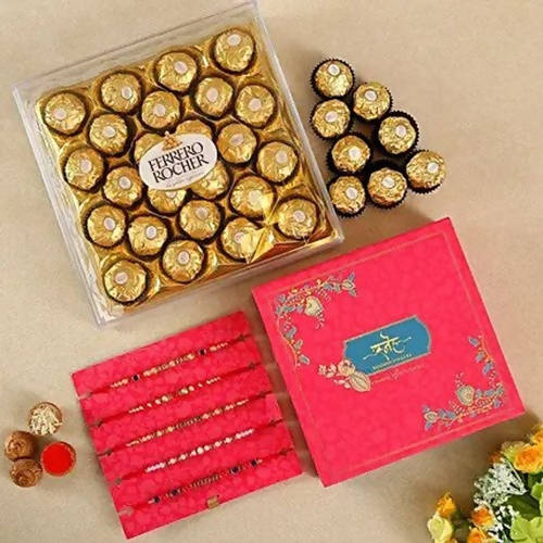 Pretty Designer Rakhi Set With 24 Pcs Ferrero Rocher