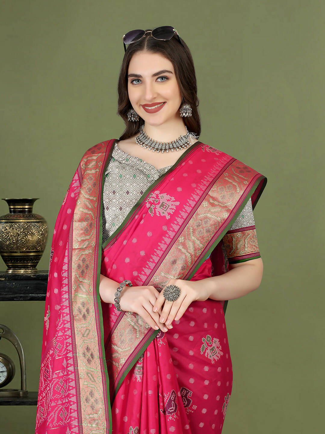 Lorenvalley Fashion Pink Patola Silk Woven Design Zari Meenakari Weaving Saree - Distacart
