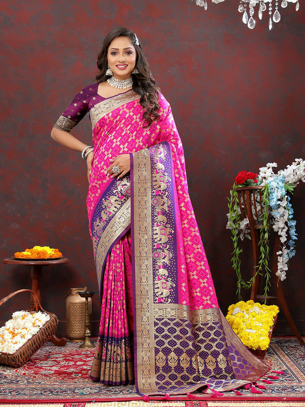Lorenvalley Fashion Magenta & Wine Patola Silk Woven Design Meenakari Weaving Saree - Distacart