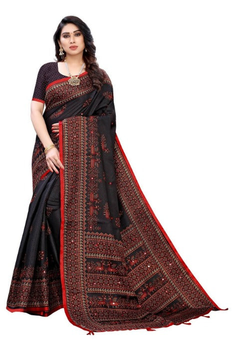 Vamika Black Mirror Work With Jhalar Khadi Silk Saree (AASHI BLACK)