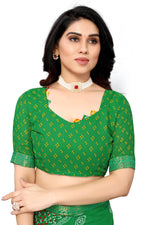Thumbnail for Vamika Beautiful Ethnic Fire Green Printed With Lace Saree - Distacart