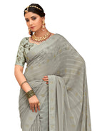 Thumbnail for Grey Georgette Swaroski Work Saree With Unstitched Blouse Piece - Juhi - Distacart