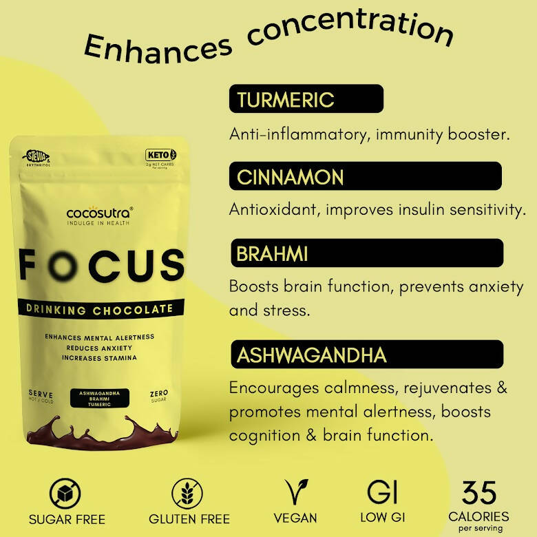 Cocosutra Lite - Focus - Sugar Free Drinking Chocolate Mix - Distacart