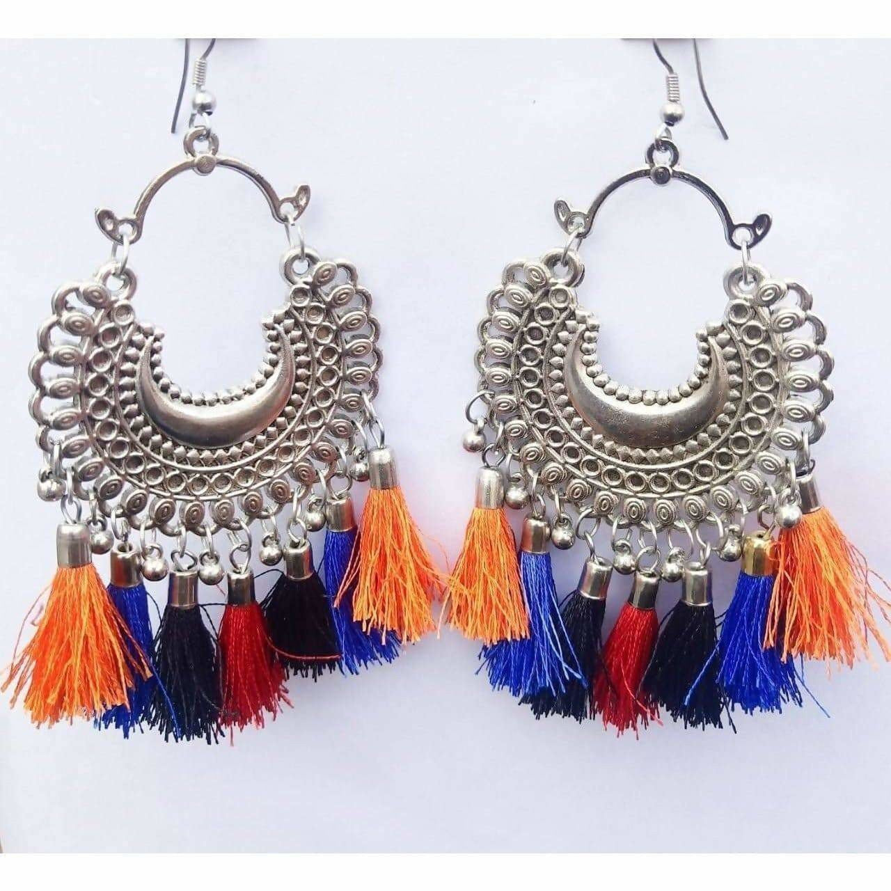 Afghani Multi Color Silk Threads Design Hanging Earrings