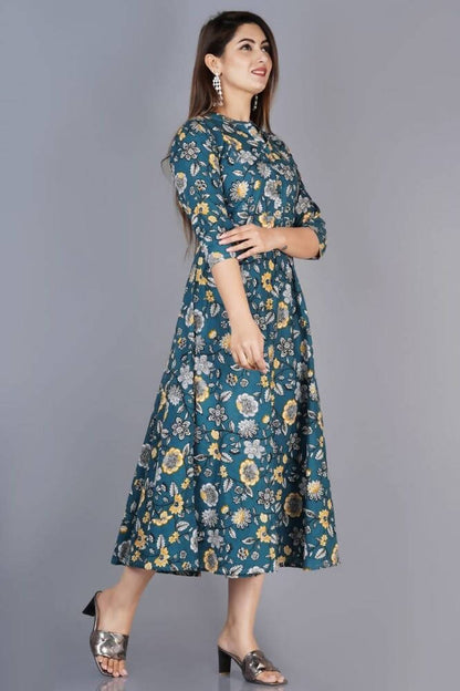 Vamika Cotton Sea Green Party Wear Kurti