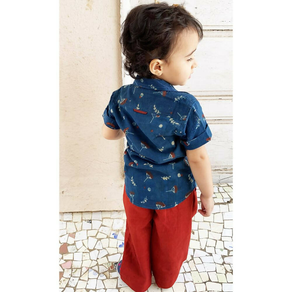Mhyssa Half Sleeve Blue Shirt With Full Length Red Pant Set For Kids - Distacart