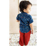Thumbnail for Mhyssa Half Sleeve Blue Shirt With Full Length Red Pant Set For Kids - Distacart
