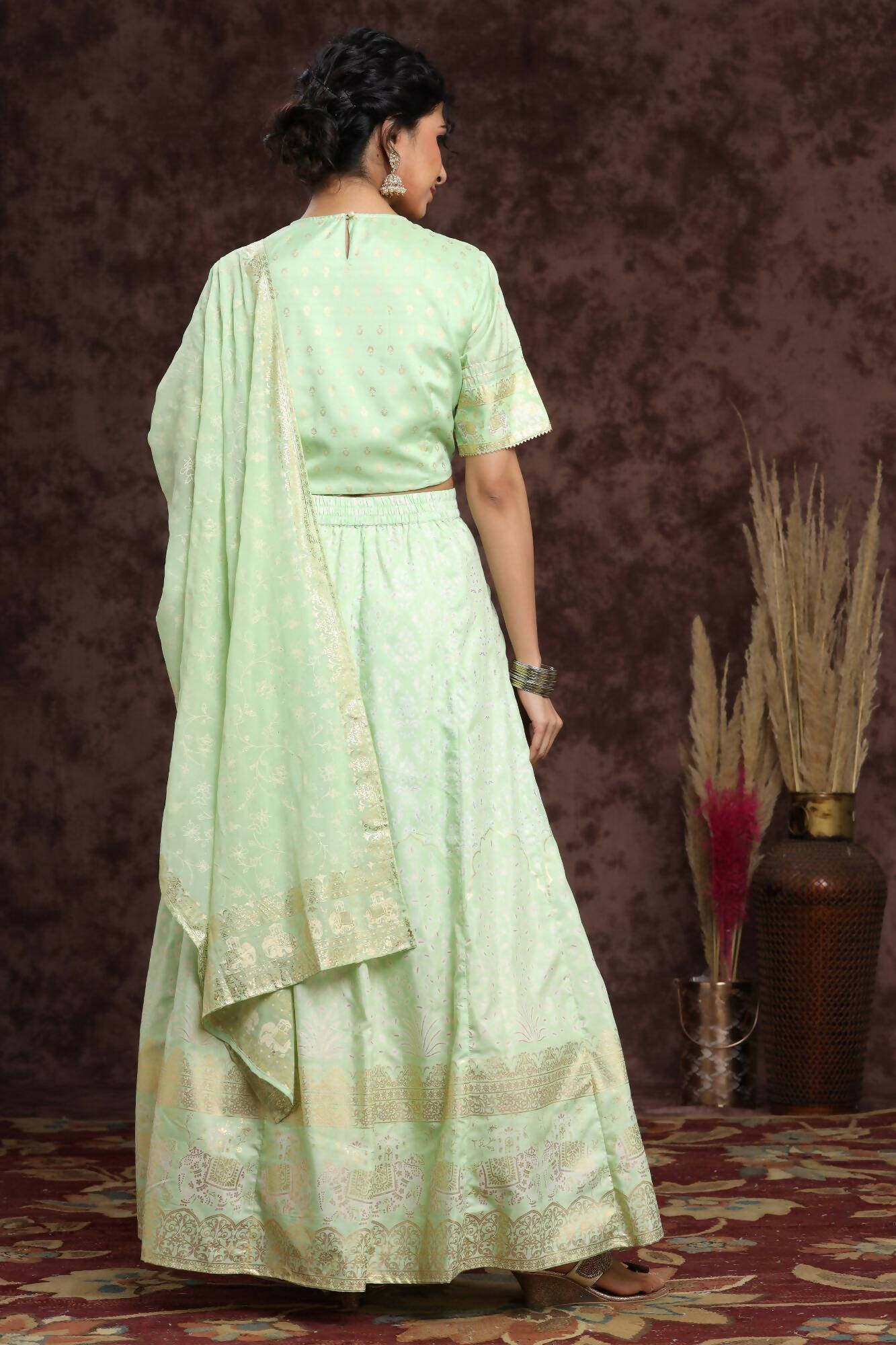 Juniper Women Mint Shantoon Embroidered Flared Lehenga Choli Sets - Distacart
