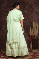 Thumbnail for Juniper Women Mint Shantoon Embroidered Flared Lehenga Choli Sets - Distacart