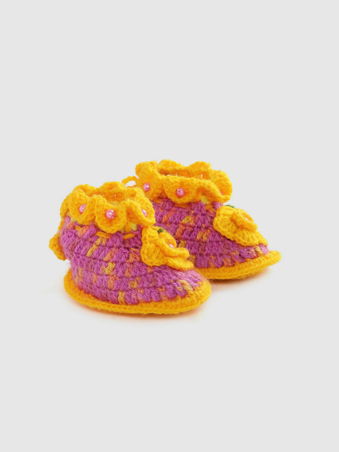 Chutput Kids Woollen Hand Knitted Self Desgin Detailed Booties - Yellow - Distacart