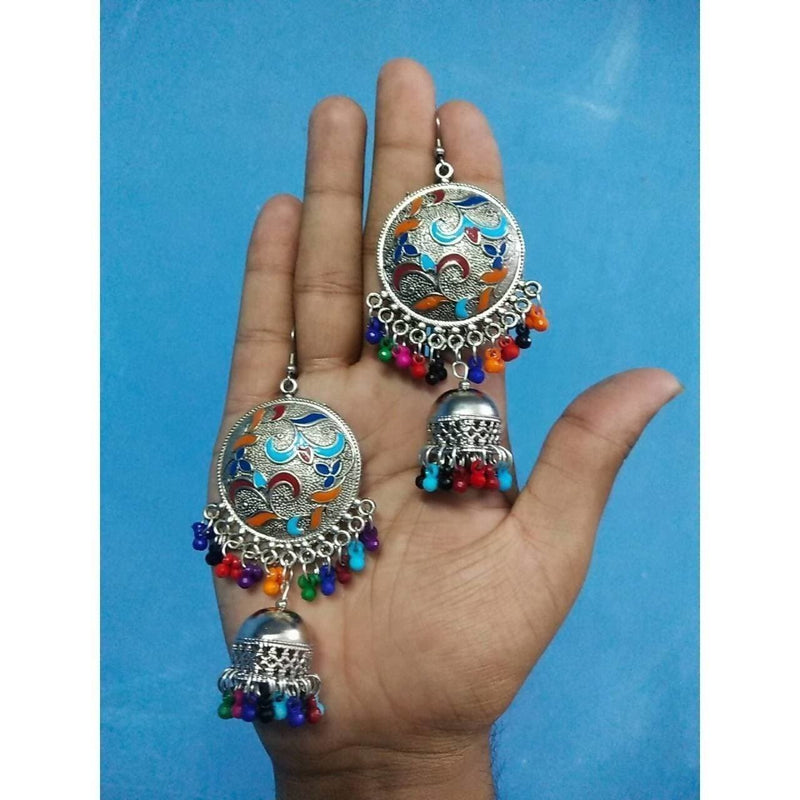 Antique Design Multicolor Hanging Jhumkas With Pearls