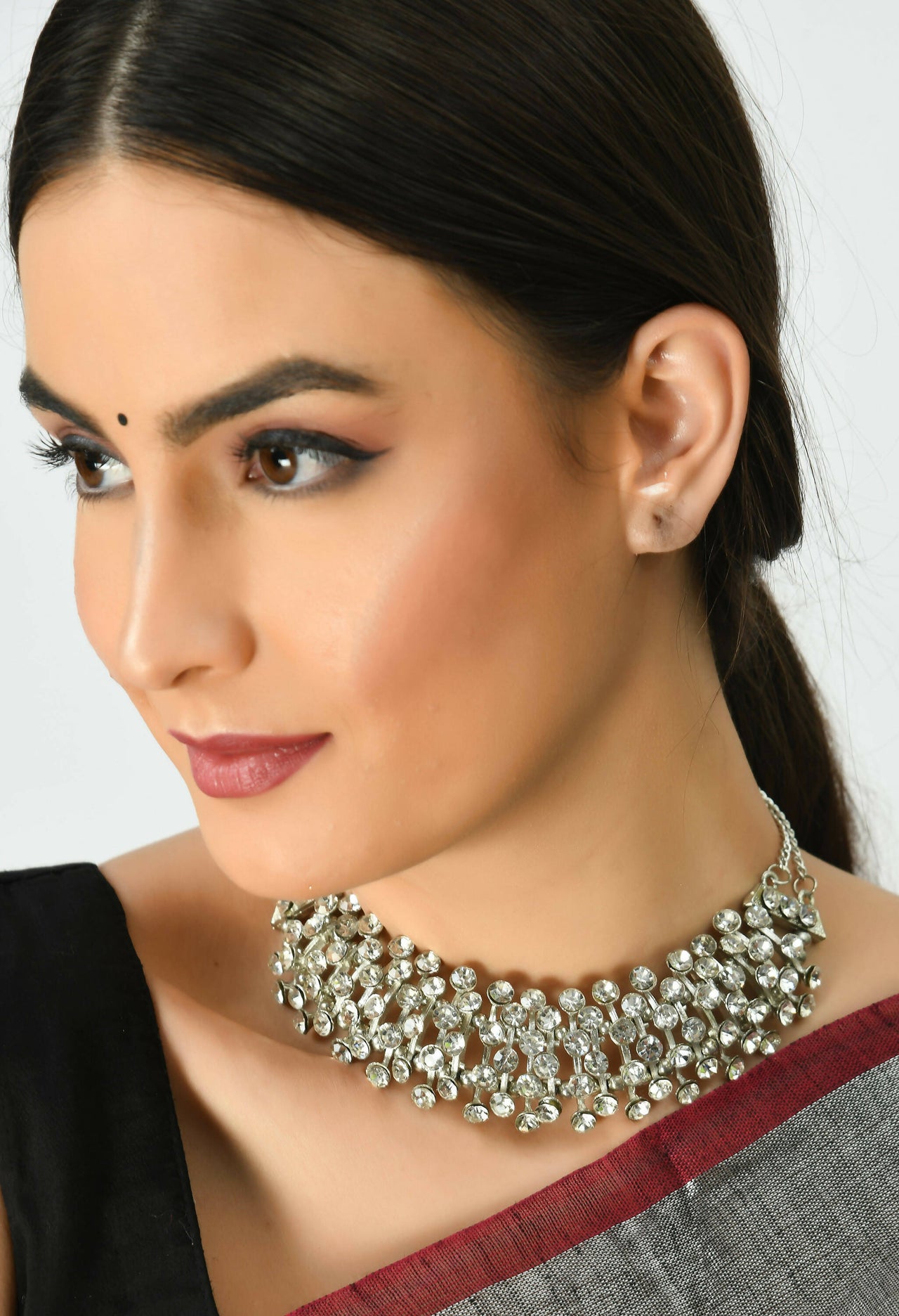 Mominos Fashion Johar Kamal Silver-Plated Brass Finish Kundan Choker For Women - Distacart