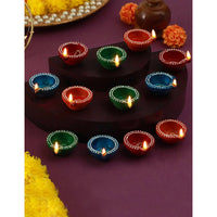 Thumbnail for Tied Ribbons Red Blue Pack of 12 Handcrafted Terracotta Clay Oil Diya - Distacart