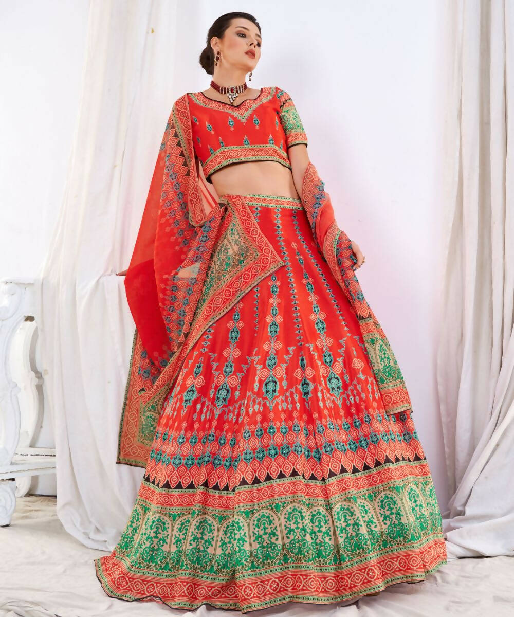 Wedding Designer Red Chinon Lehengha Choli - Anbazaar - Distacart