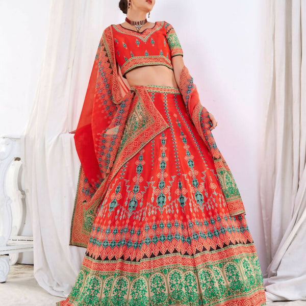 Wedding Designer Red Chinon Lehengha Choli - Anbazaar - Distacart