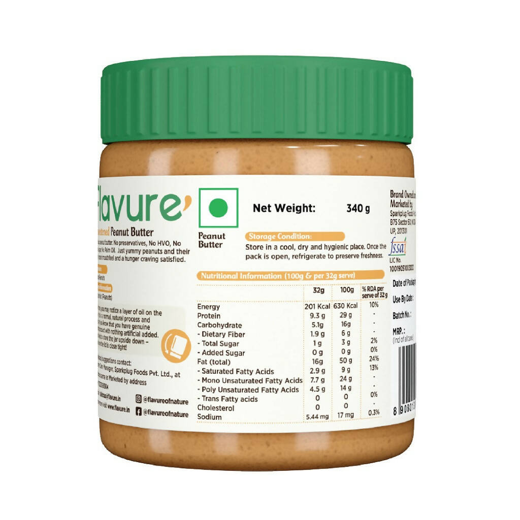 Flavure Unsweetened Peanut Butter - Crunchy - Distacart