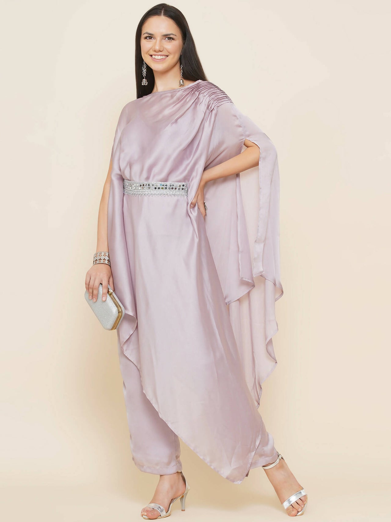 Women Republic Lavender Georgette Assymetical Kurta With Palazzo - Distacart