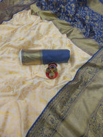 Thumbnail for DEIANA'S Beautiful Golden Jari with New Design Soft Lichi Silk Saree - White - Distacart