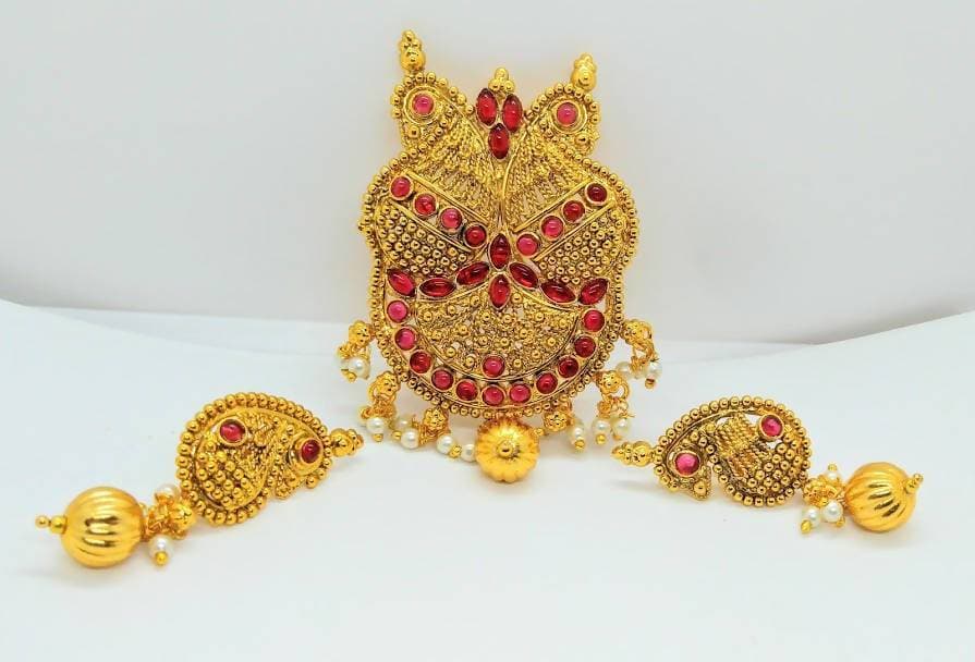 Pink Kemp Peacock Traditional Pendant Set