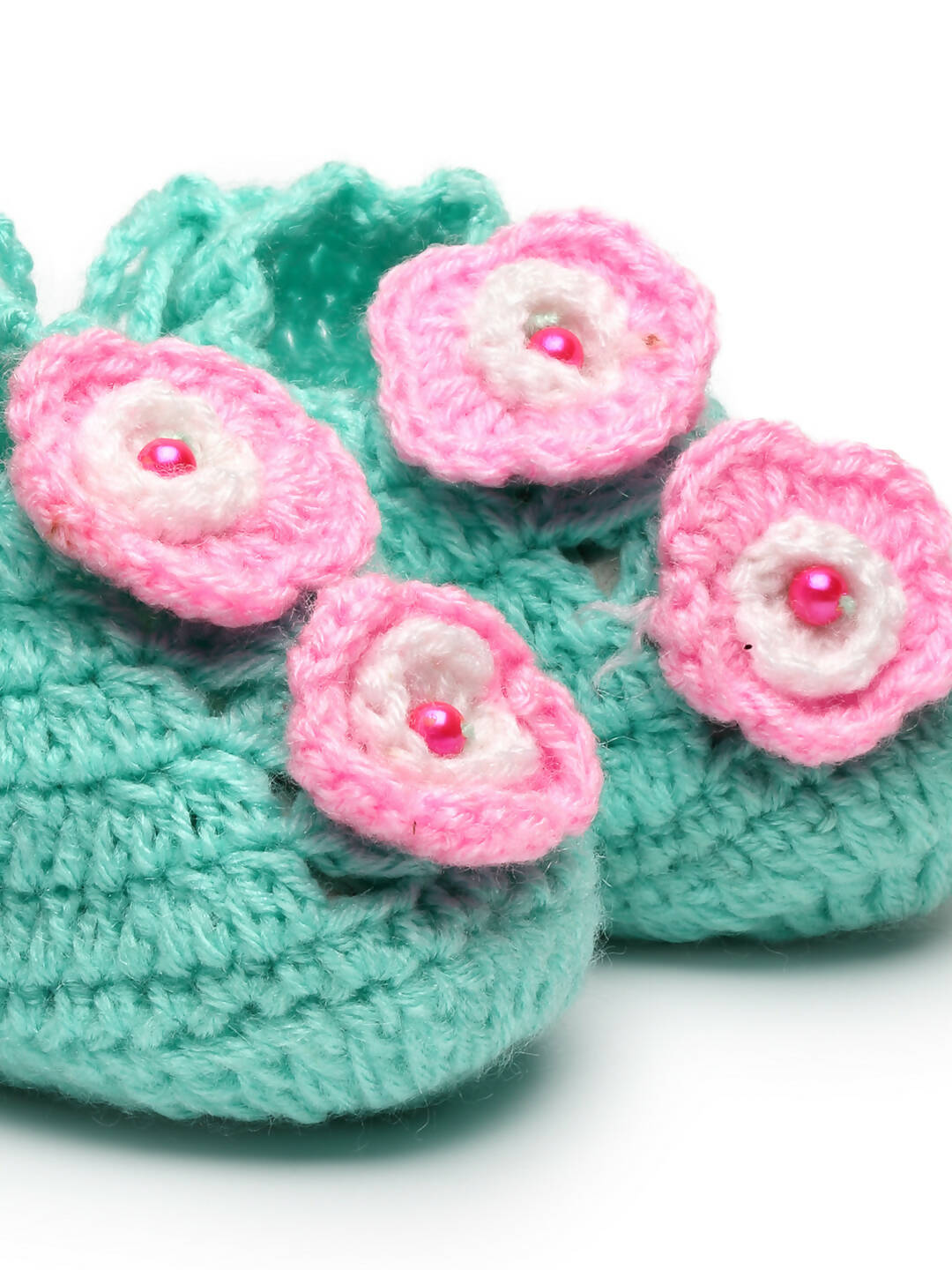 Chutput Kids Woollen Hand Knitted Flower Detailed Booties - Green - Distacart