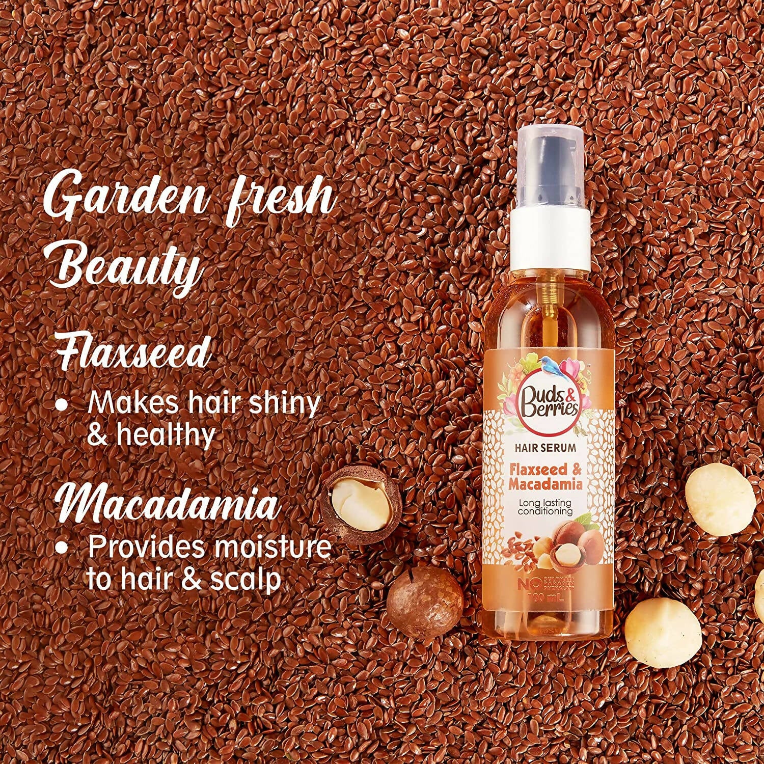 Buds & Berries Hair Serum with Flaxseed and Macadamia - Distacart