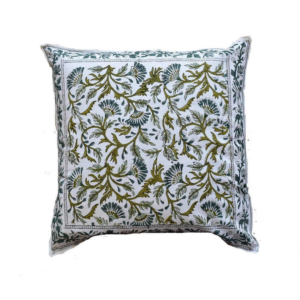 The Decor Nook Green / Teal Leaf Print With Teal Border Cushion Cover - Distacart